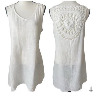 Swimsuit White Gauzy Sleeveless Coverup With Crochet Back